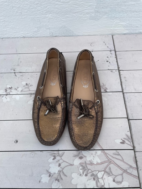 Tod's Shoes - Tod's Metallic Bronze Leather Driving Loafers